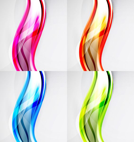 مجموعه ای از طرح بندی های موج - 4 پس زمینه رنگارنگ انتزاعی با فناوری پیشرفته آینده نگر