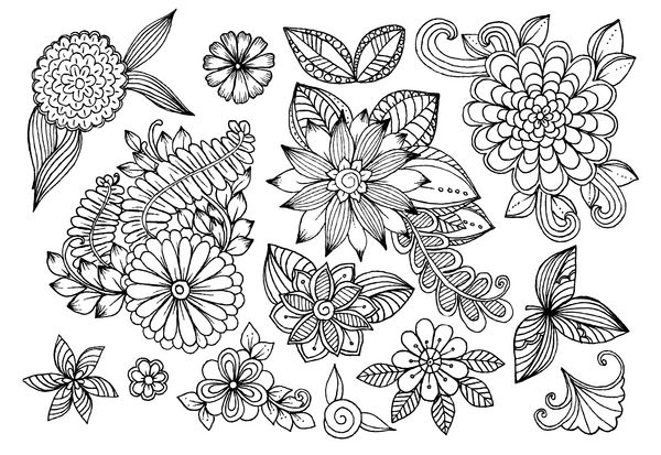 مجموعه ای از گل های ابله سیاه و سفید مجموعه ای از عناصر طراحی گل