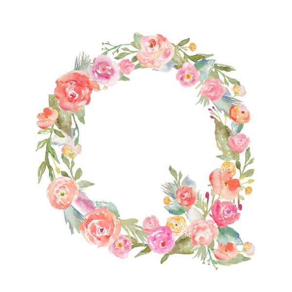 گل آبرنگ حرف الفبای q تک نگار حرف q ساخته شده از گل