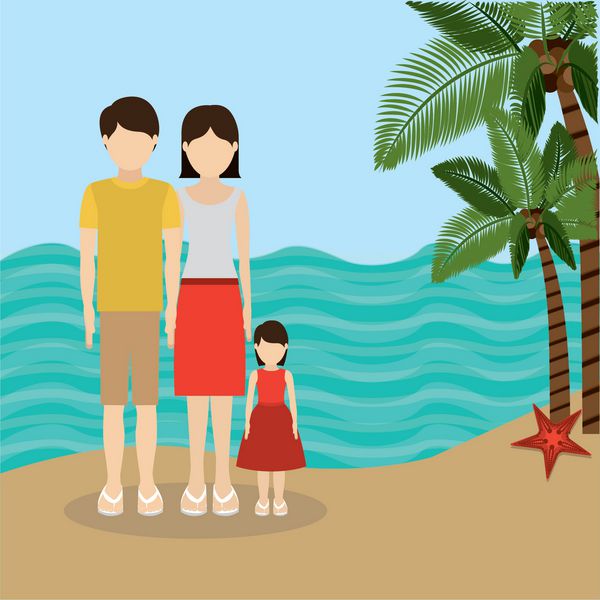 طراحی سفر خانوادگی بر روی منظره ساحل وکتور