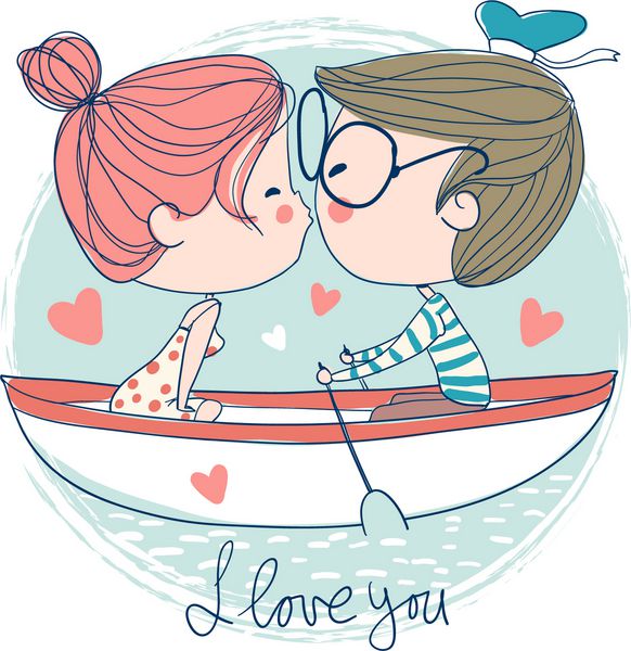 زوج ناز در حال بوسیدن روی قایق نشسته اند