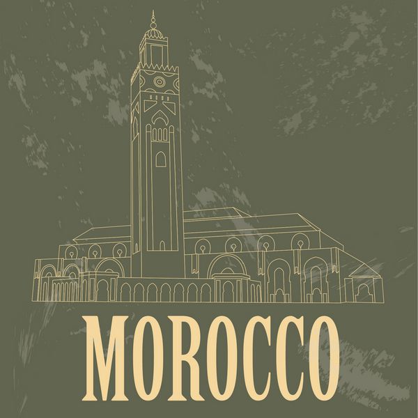 دیدنی های پادشاهی مراکش مسجد حسن سوم در کازابلانکا تصویر سبک رترو وکتور