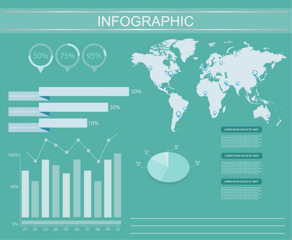 مجموعه عناصر اینفوگرافیک قالب اینفوگرافیک نقشه جهان قالب وکتور