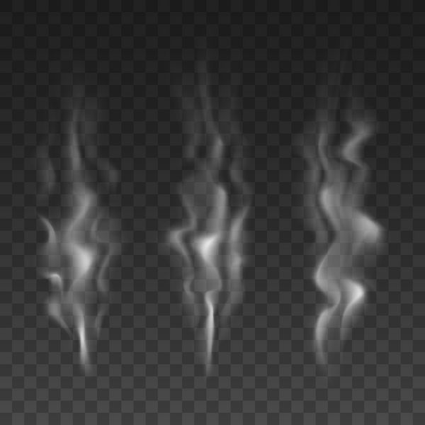 مجموعه ای از سه موج دود سفید جدا شده بر روی پس زمینه شفاف سیاه و سفید تصاویر وکتور 