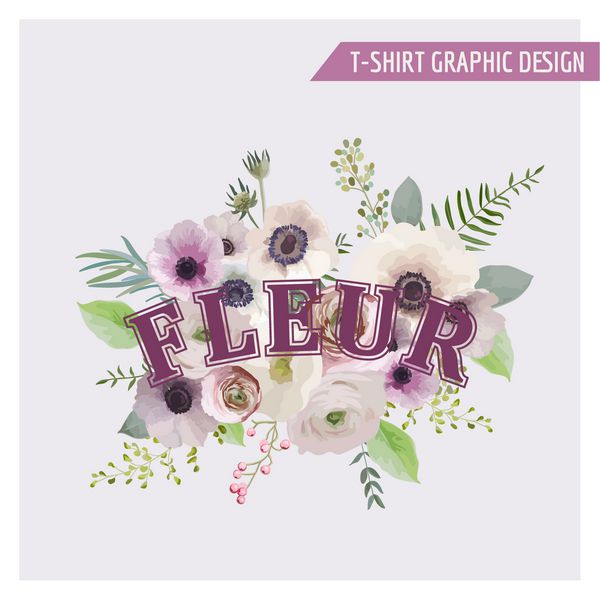 طرح گرافیکی شیک گلدار - برای تی شرت مد چاپ - به صورت وکتور