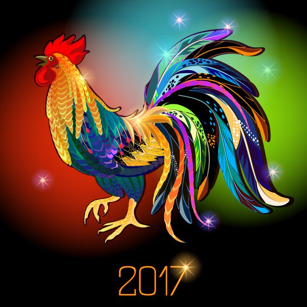 خروس رنگی نماد سال نو چینی 2017 وکتور