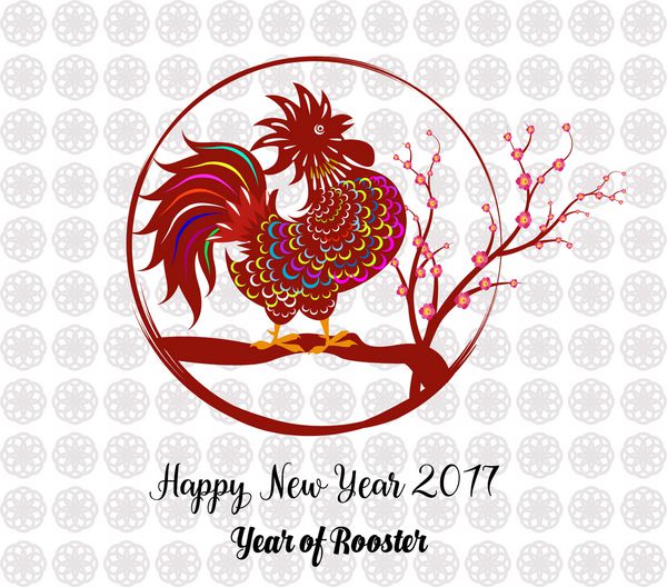 کارت تبریک سال نو 2017 جشن سال نو چینی خروس سال جدید قمری