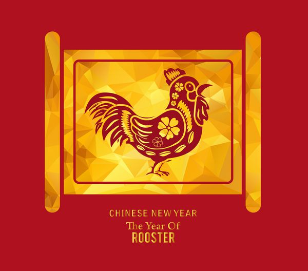 کارت جشن سال نو چینی با اسکرول سال خروس