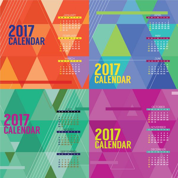 انتزاعی مدرن 2017 تقویم قابل چاپ یکشنبه شروع می شود وکتور گرافیکی هندسی گرافیکی