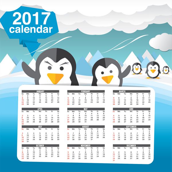 وکتور وکتور پنگوئن های ناز از یکشنبه آغاز می شود تقویم قابل چاپ 2017
