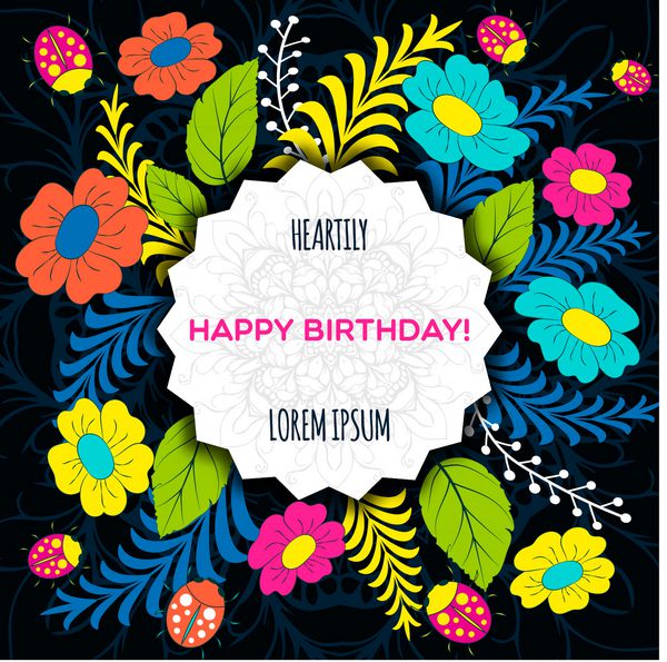 کارت تبریک الگو تولدت مبارک ساخته شده از گل کفشدوزک برگ ابله مفصل