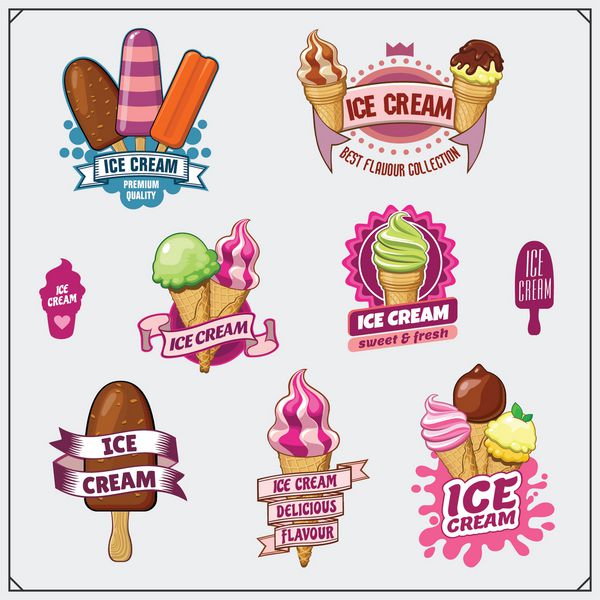 مجموعه ای از برچسب های قدیمی بستنی نشان ها نشان ها و عناصر طراحی