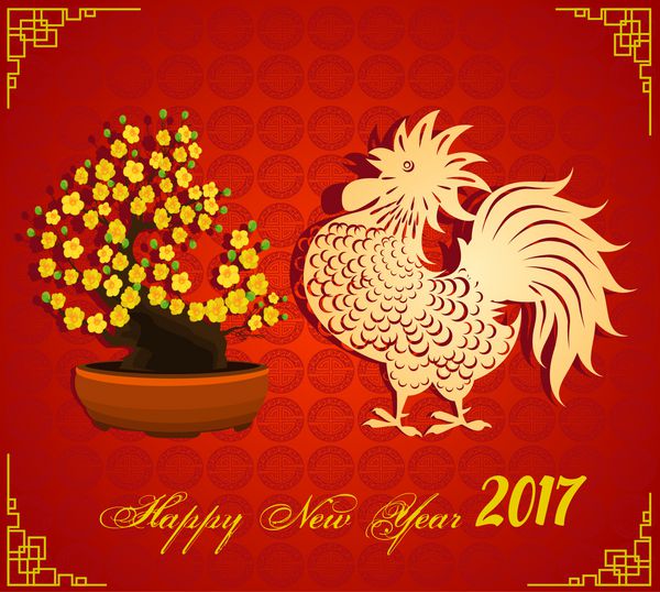 سال نو چینی 2017 خروس - قمری - با آتش و شکوفه آلو مبارک