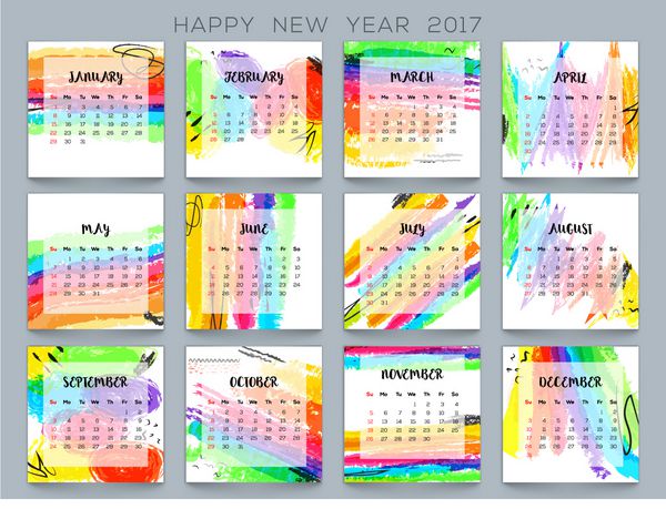 طراحی تقویم سالانه رنگارنگ برای جشن سال نو مبارک 2017