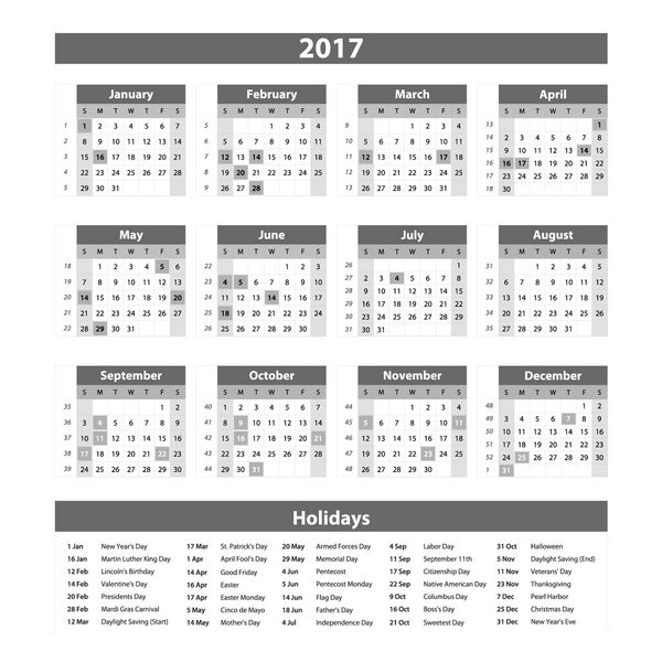 خاکستری تقویم 2017 - الگوی وکتور تصویری هنر تقویم 2017