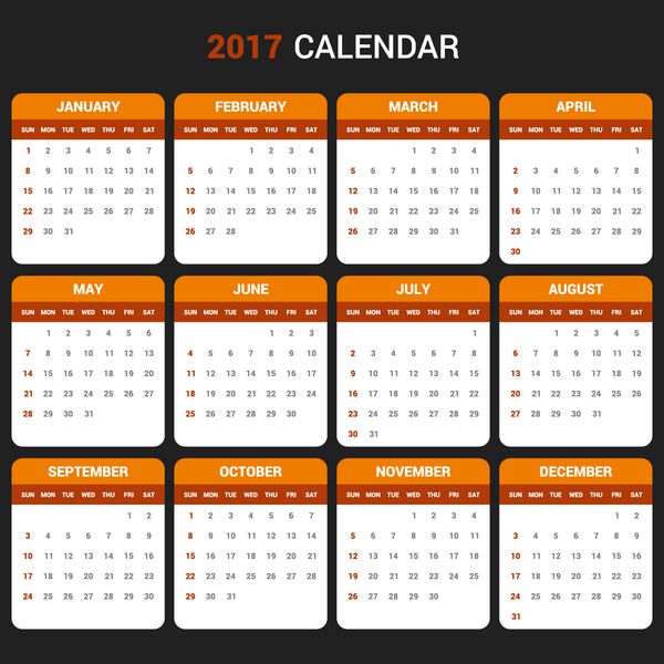 الگوی تقویم برای سال 2017 بردار