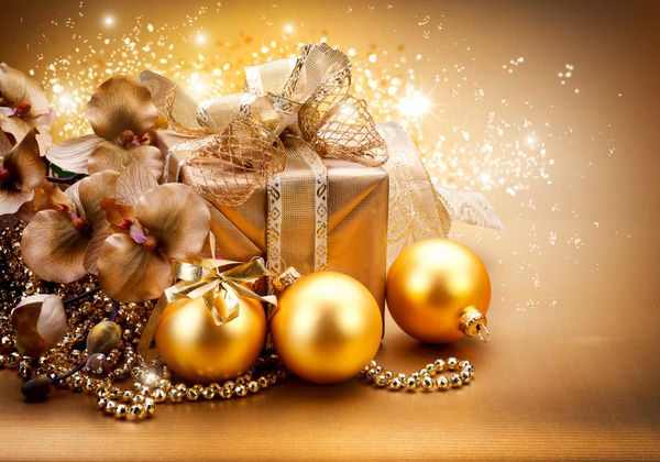 هدیه و تزیینات کریسمس و سال نو بابل طلایی جعبه هدیه و گلدسته
