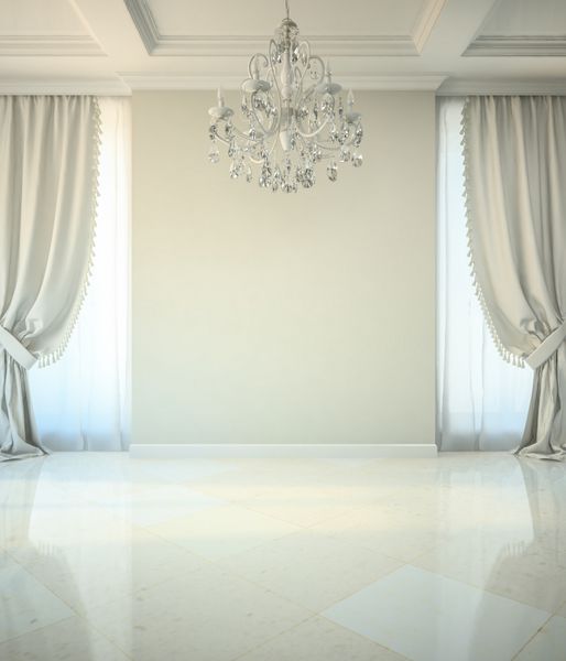 اتاق خالی به سبک کلاسیک با لوستر کریستالی سه بعدی