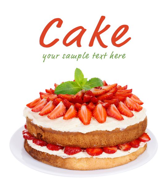 کیک بیسکویتی خوشمزه با توت فرنگی جدا شده روی سفید