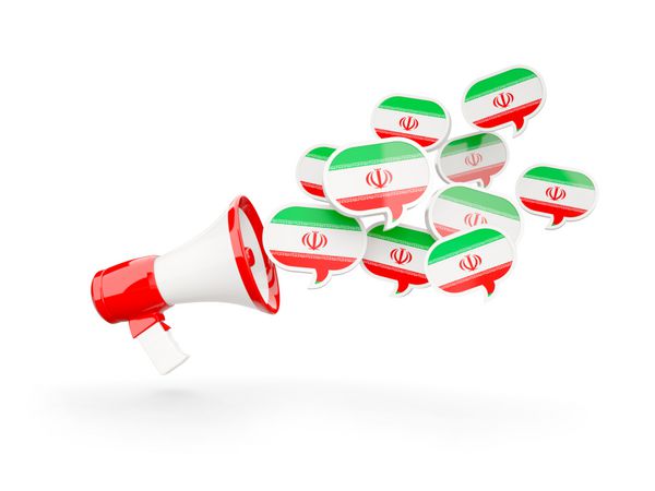 مگافون با پرچم ایران جدا شده روی سفید تصویر سه بعدی