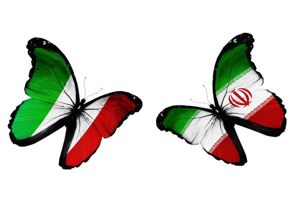 مفهوم - دو پروانه با پرچم ایران ایتالیا و اندونزی در اهتزاز