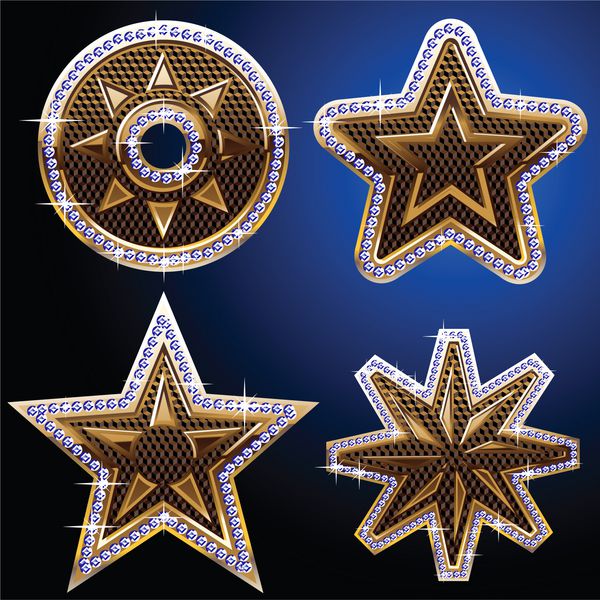 الماس آبی و نمادهای طلا ستاره و گل