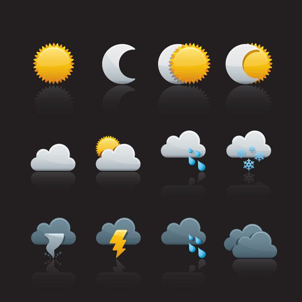 نماد تنظیم شده در سیاه - آب و هوا و آب و هوا