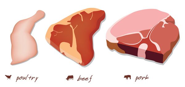 سه نوع گوشت - مرغ گوشت گاو و خوک
