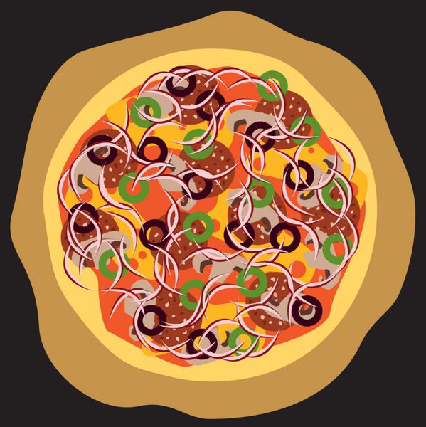 پیتزا با سالامی زیتون پنیر قارچ پیاز