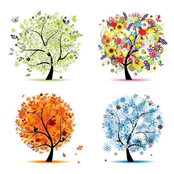 چهار فصل - بهار تابستان پاییز زمستان درختان هنری