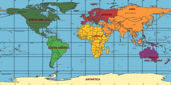 نقشه جهان دقیق با نام قاره و کشورها وکتور