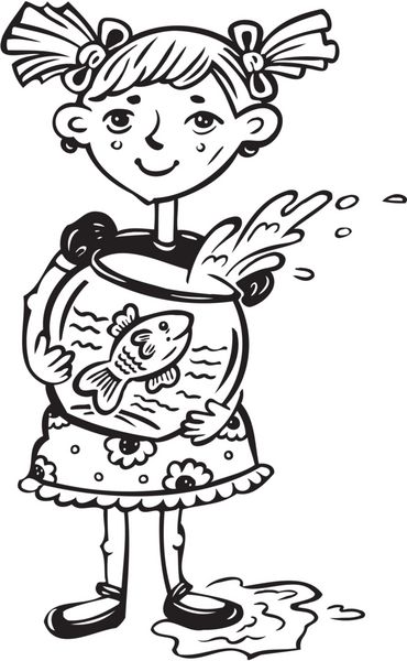 دختر با ماهی در آکواریوم کودکان