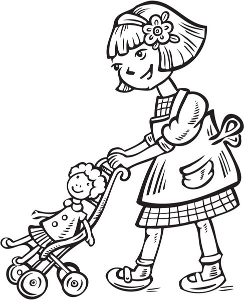 دختر با یک عروسک روی ویلچر کودکان