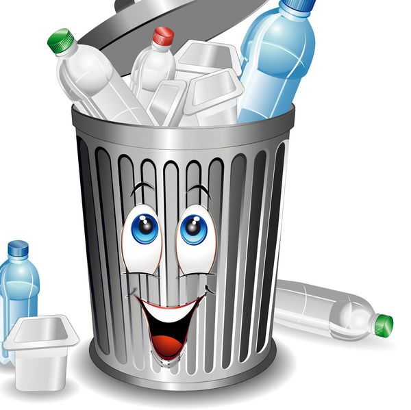 riciclaggio plastica-bidone کارتونی-سطل بازیافت پلاستیکی-وکتور
