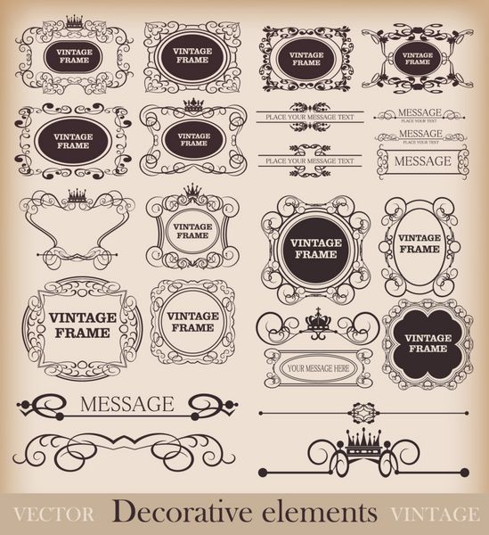 مجموعه وکتور قاب عناصر وینتیج برای طراحی شما