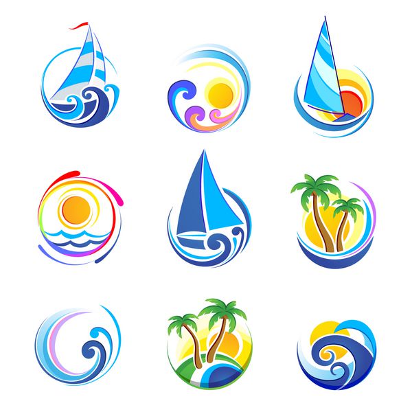 ذ مجموعه ای از نمادهای دریا و تعطیلات تابستانی