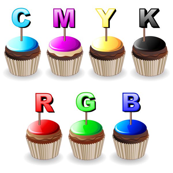 پالت رنگی کاپ کیک های پاستیکینی رنگی cmyk rgb-وکتور