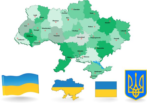نقشه اوکراین بردار پرچم و نشان رسمی
