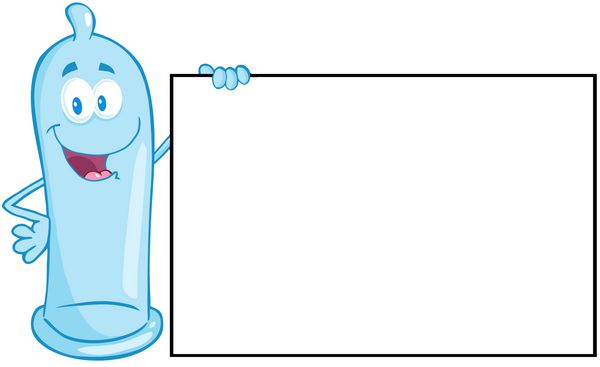 شخصیت طلسم کارتونی کاندوم که علامتی خالی در دست دارد