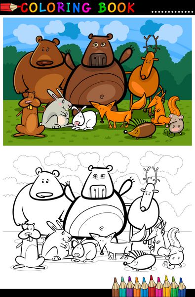 کارتون حیوانات وحشی جنگل برای کتاب رنگ آمیزی