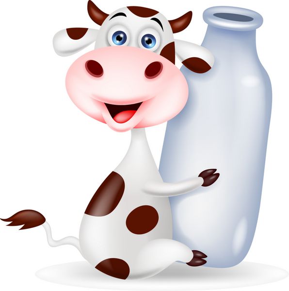 کارتون زیبای گاو با بطری شیر