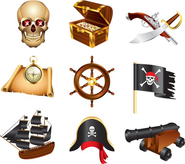 مجموعه وکتور دقیق نمادهای دزدان دریایی
