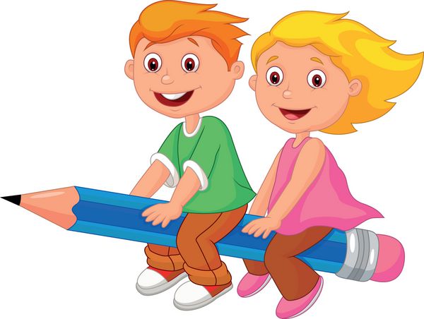پسر و دختری که روی یک مداد پرواز می کنند