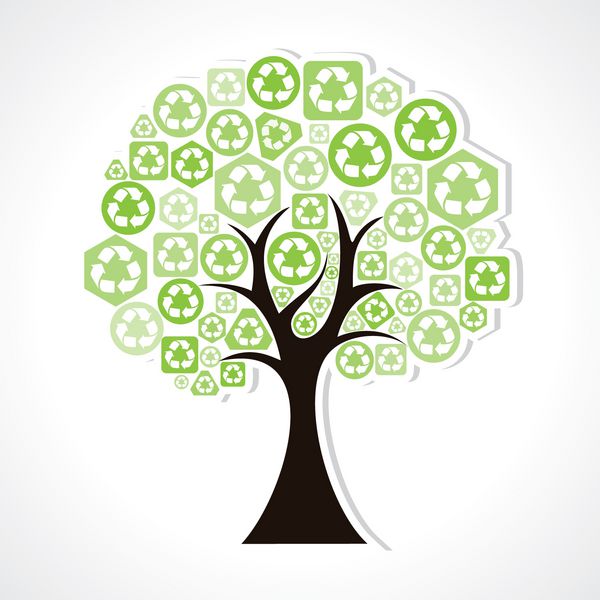 نمادهای بازیافت سبز در حال تشکیل یک درخت