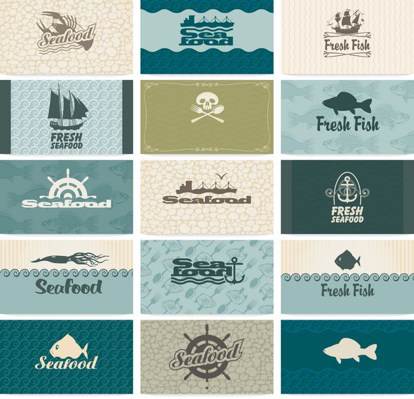 مجموعه ای از کارت ویزیت در غذاهای دریایی