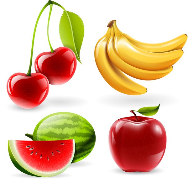 وکتور مجموعه میوه - هندوانه سیب گیلاس و موز