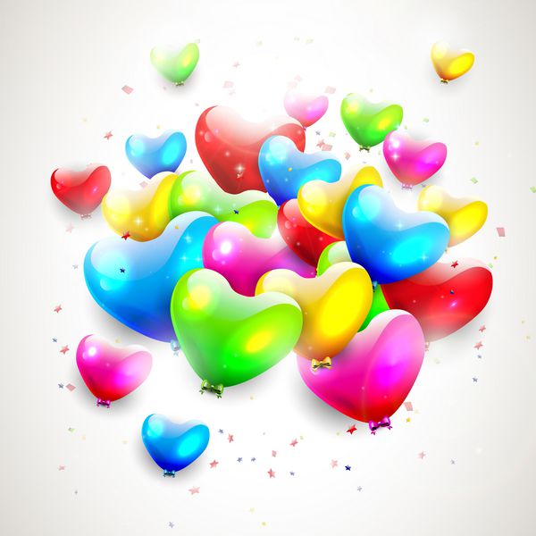 بادکنک های رنگارنگ تولد به شکل قلب