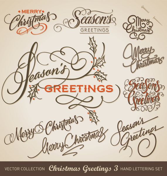 مجموعه حروف دستی تبریک کریسمس وکتور