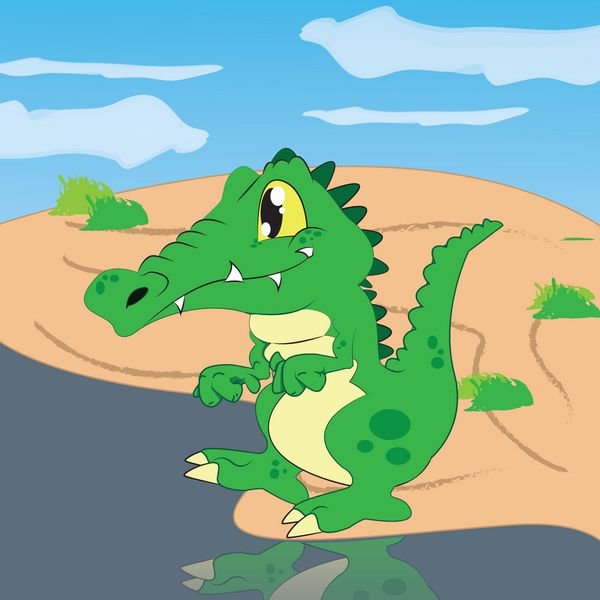 وکتور کارتونی تمساح خنده دار زیبا در صحنه
