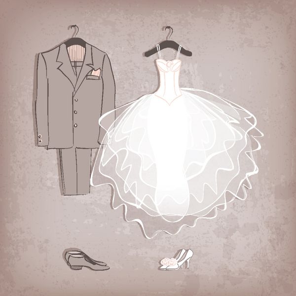 لباس عروس و کت و شلوار داماد در پس زمینه گرانی